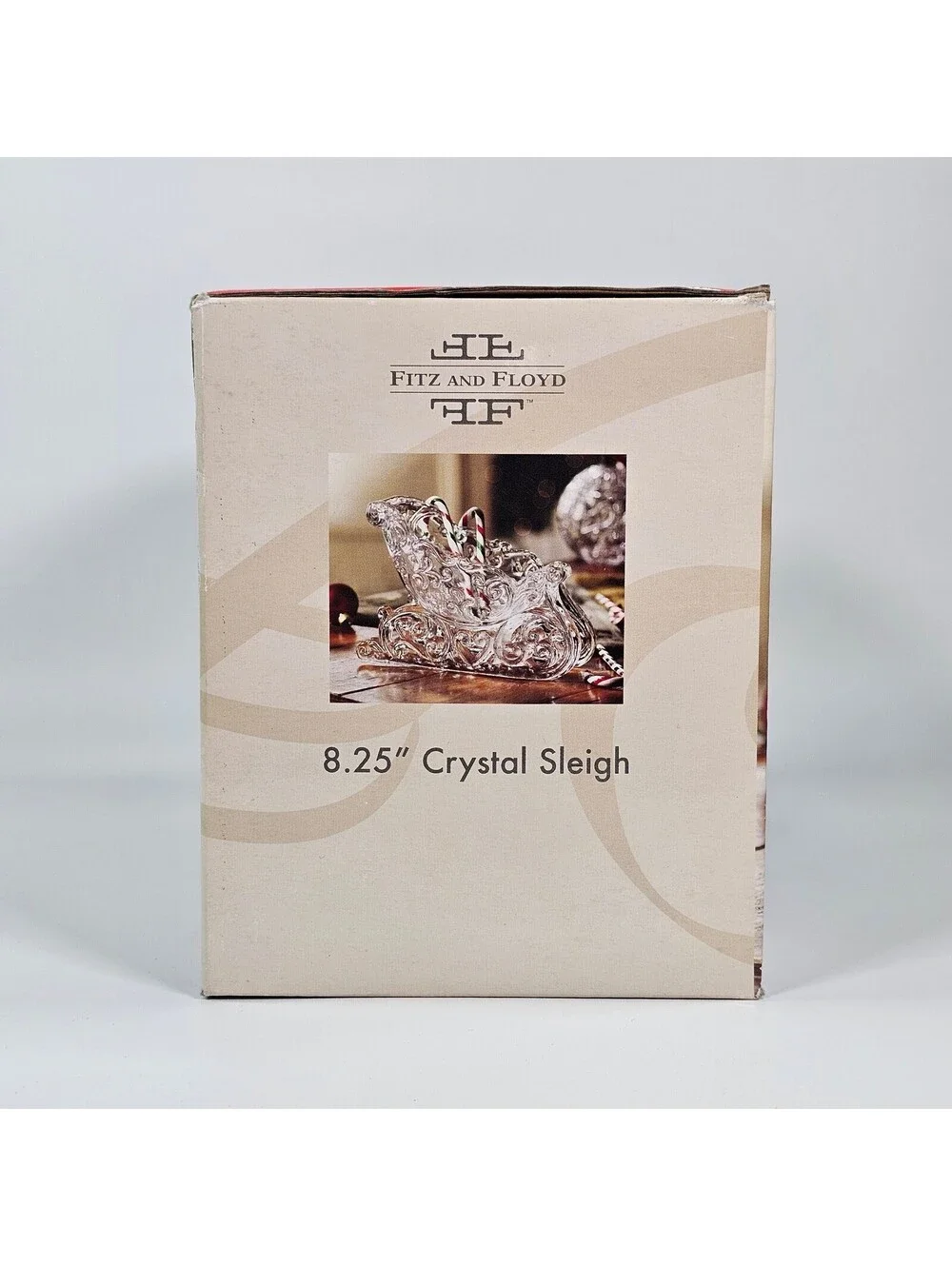 Fitz and Floyd 8.25 Crystal Sleigh Christmas Centerpiece Candy Dish Clear Scroll